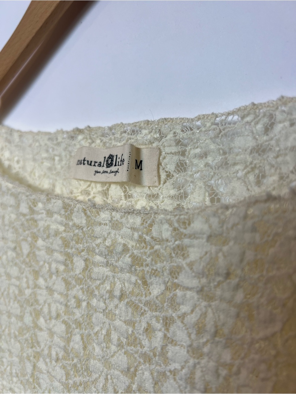 Natural Life Cream Lace Long Sleeve Top Boho Sheer Layering Top Medium - Picture 6 of 12